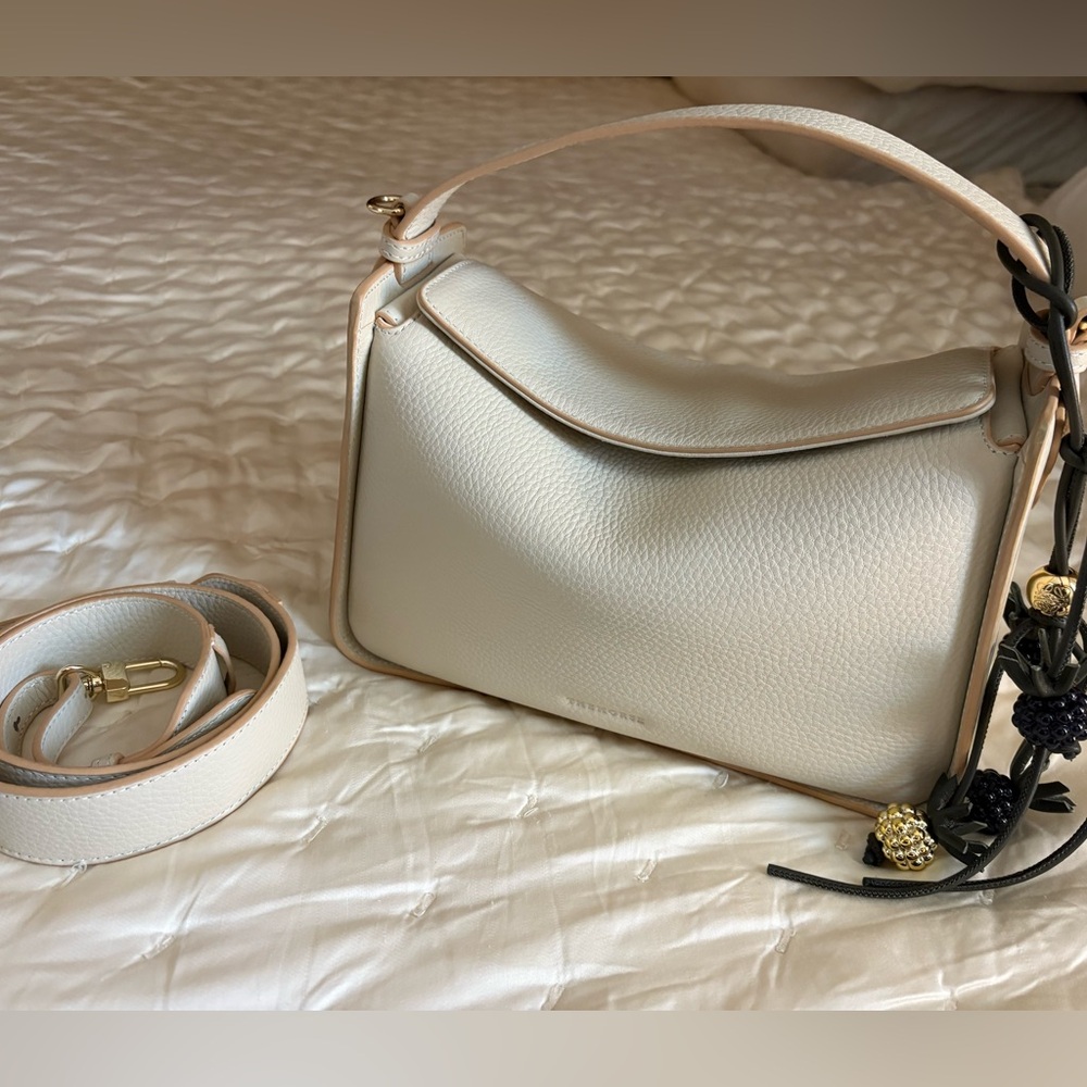The Horse Clementine Pebbled Leather Purse in Oat and Gold